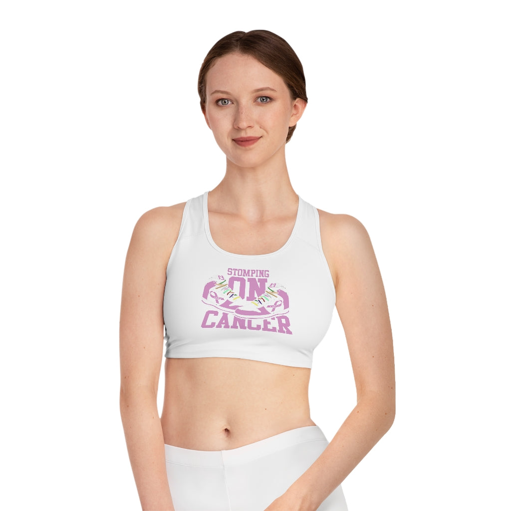 Stomping on Cancer Pink Sports Bra (AOP)