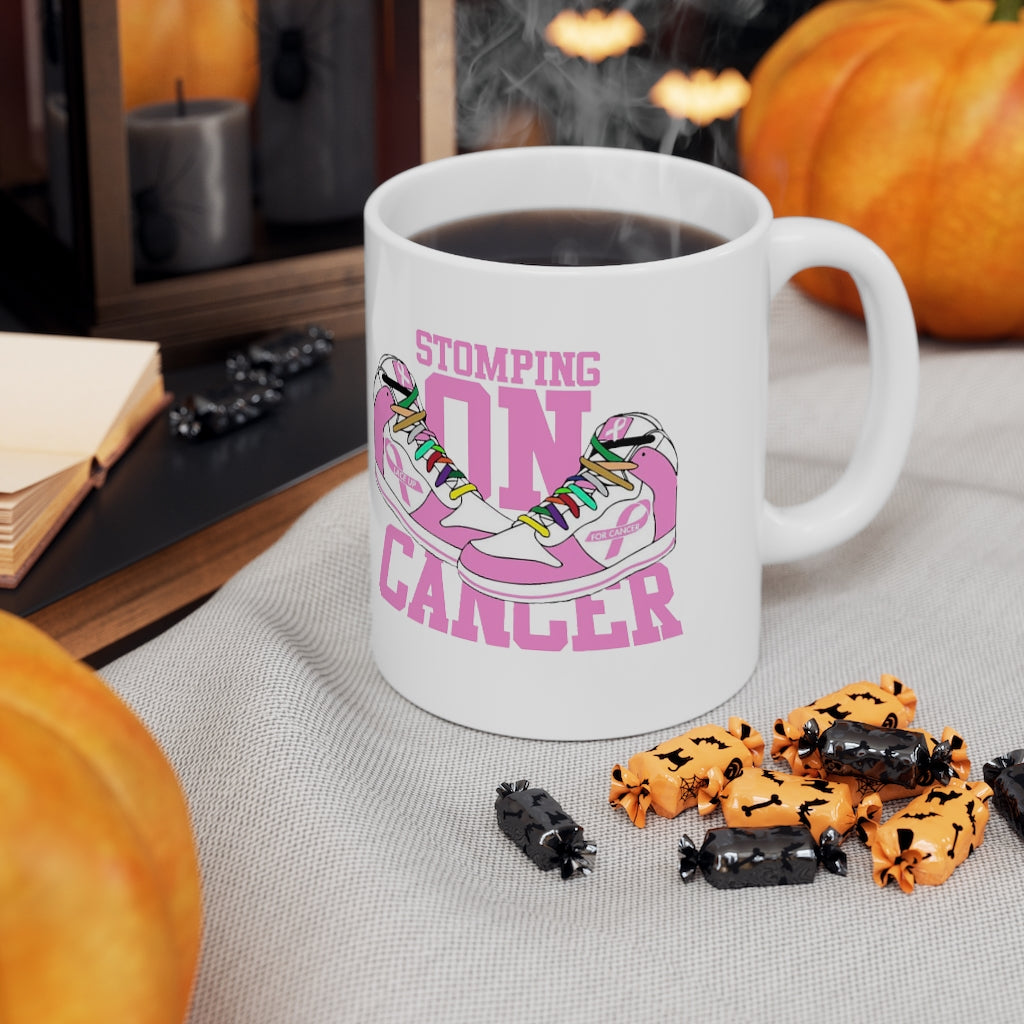 Stomping on Cancer Pink Ceramic Mug 11oz