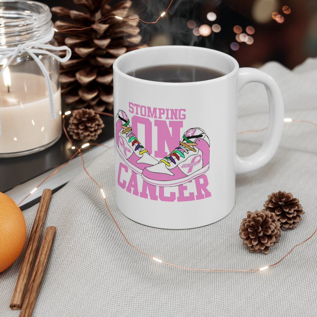 Stomping on Cancer Pink Ceramic Mug 11oz